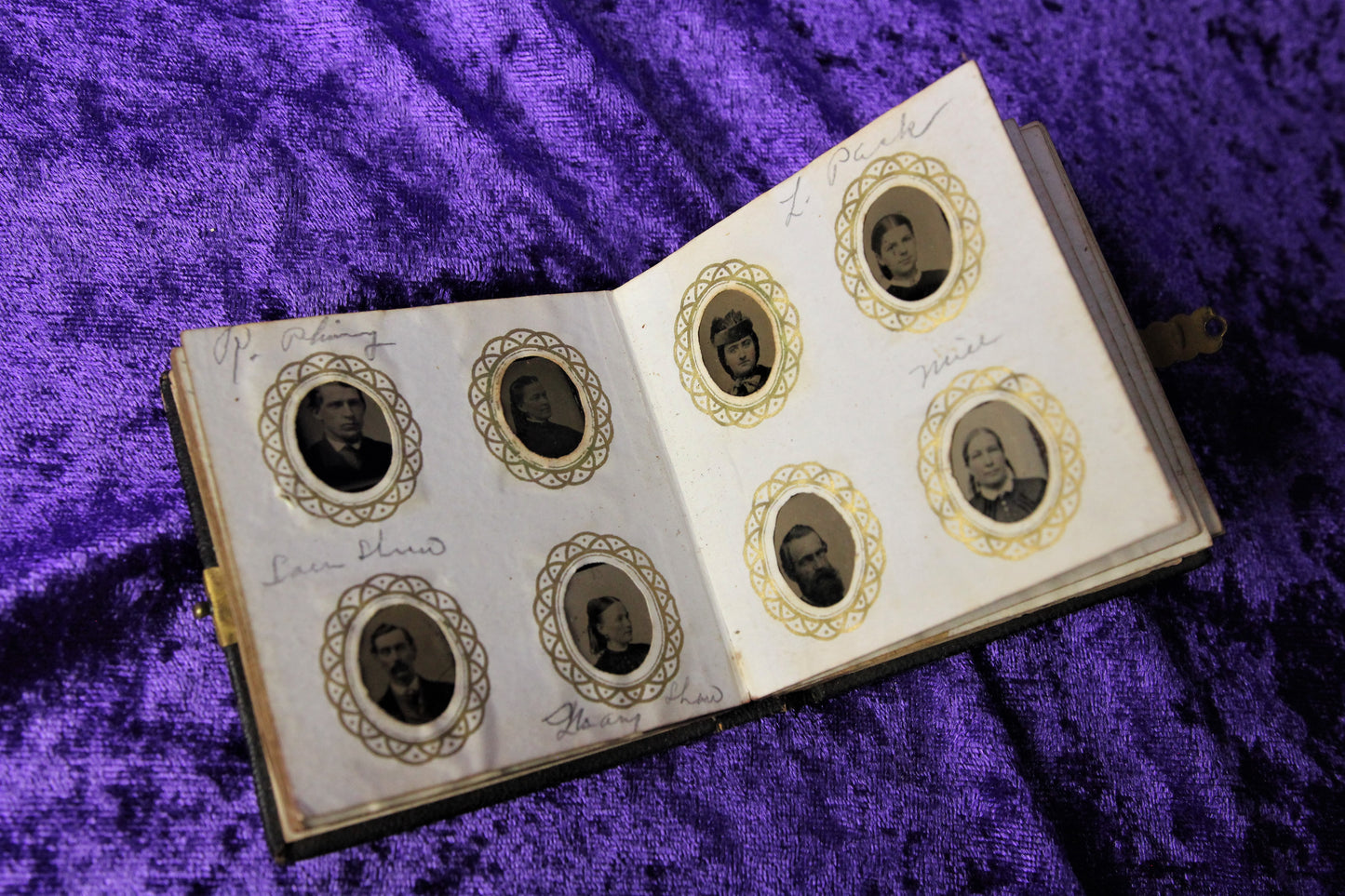 Antique Miniature Photo Album with 56 Gem Sized Tintype Photographs