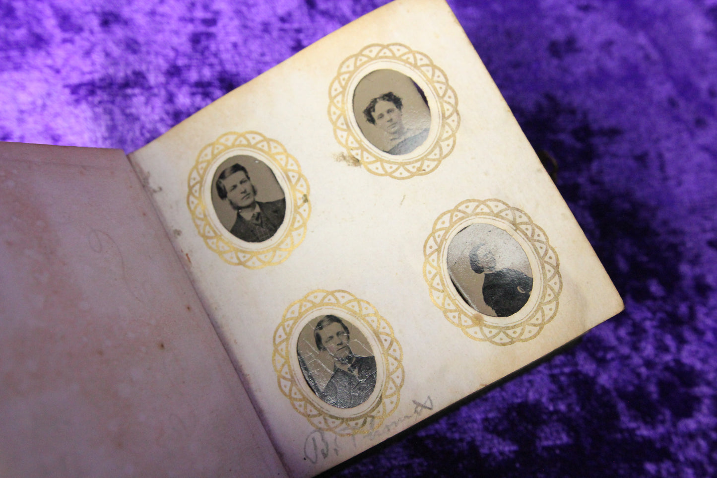 Antique Miniature Photo Album with 56 Gem Sized Tintype Photographs