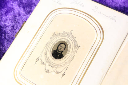 Antique Miniature Photo Album with 15 Matted Gem Sized Tintype Photographs