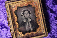 Ninth Plate Daguerreotype Photograph of a Young Women in a Flower Bonnet