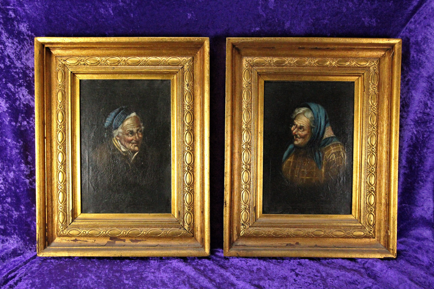 Antique Early 19th Century Odd Couple Portrait Paintings, Pair, 18" x 23"