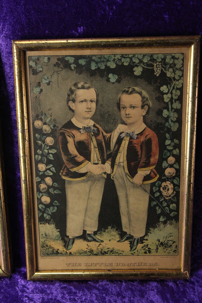 Currier & Ives "Little Sisters" and "Little Brothers" Antique Lithographs, Pair, 10" x 14"