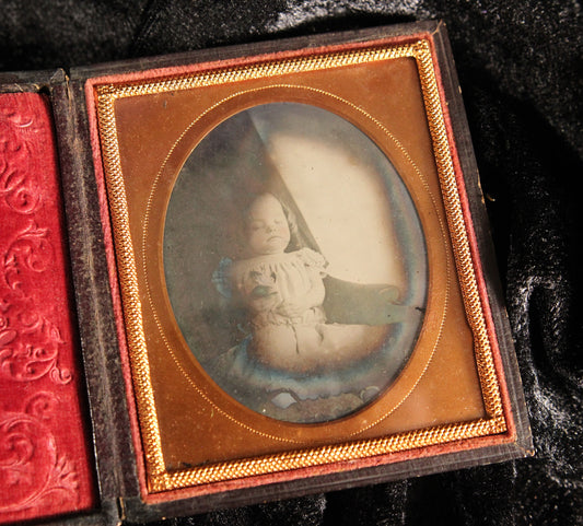 Post Mortem Ambrotype of a Baby Girl in Full Union Case, Sixth-Plate