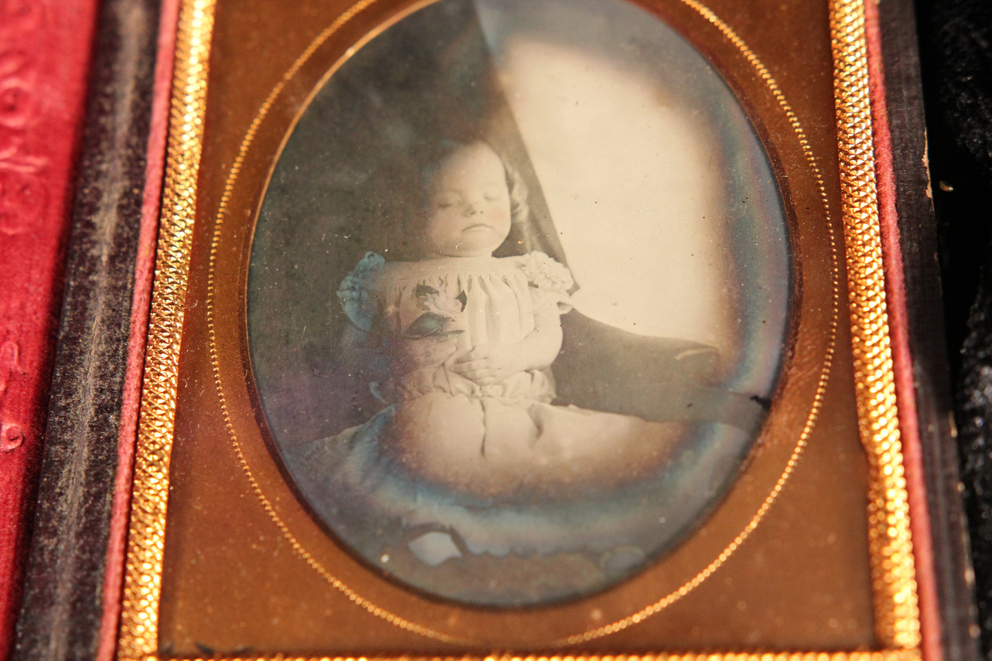 Post Mortem Ambrotype of a Baby Girl in Full Union Case, Sixth-Plate