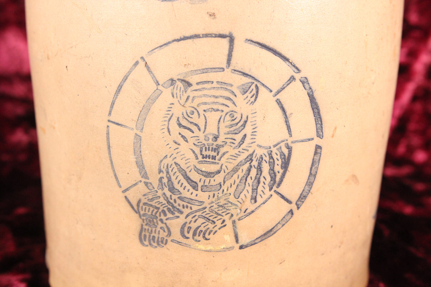 F.T. Wright & Son 3 Gallon Stoneware Jug with Tiger Decoration, Taunton, Mass