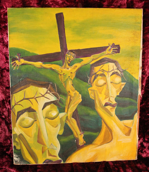 Modernist Oil On Canvas Painting of the Crucifixion of Jesus Christ by Lawrence Bond