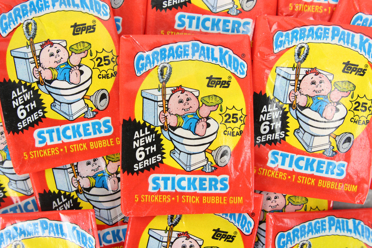 Topps Garbage Pail Kids 6th Series Collectible Trading Card Stickers, One Wax Pack, 1986