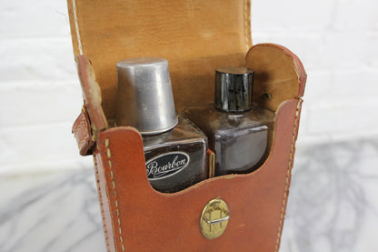 Travel-sized Mini-Bar in Leather Case with Two Liquor Bottles and Shot Glass