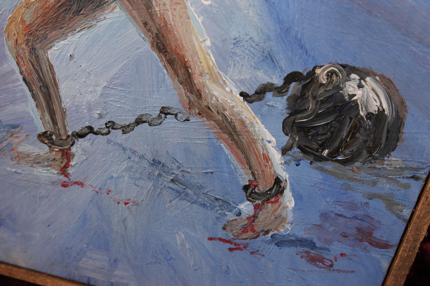Modernist Oil On Canvas Painting of A Figure with a Ball and Chain