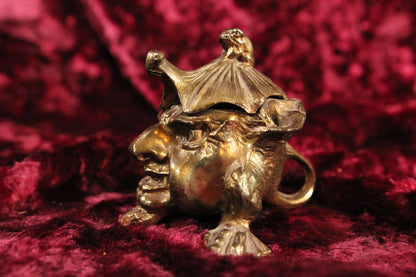 Brass Toned White Metal Imp Devil Demon Inkwell and Pen Stand