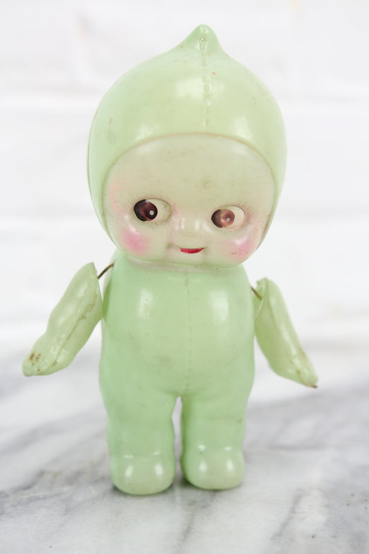 Green Celluloid Kewpie Doll Rattle, Made in Japan, 6"