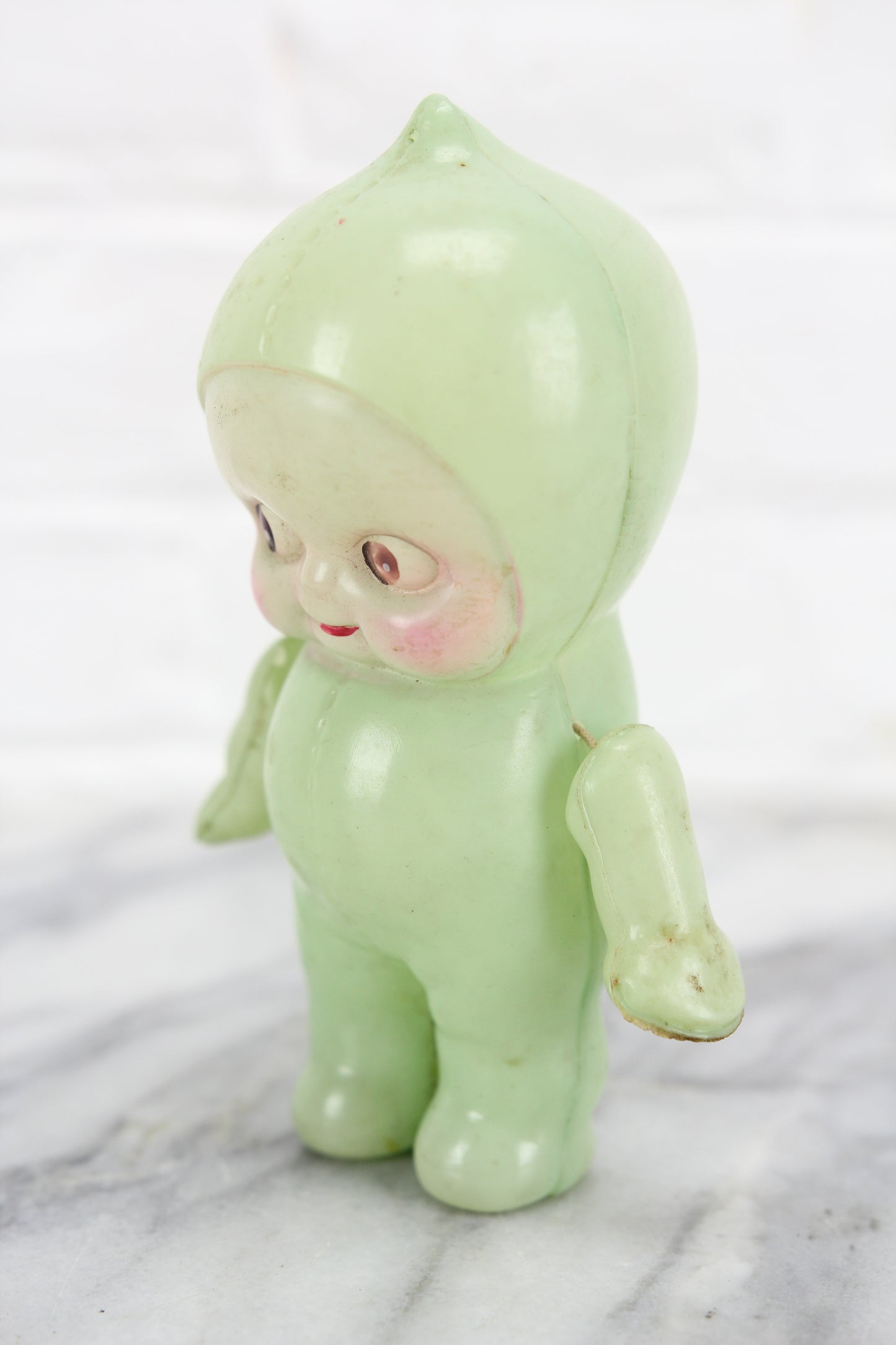 Green Celluloid Kewpie Doll Rattle, Made in Japan, 6"