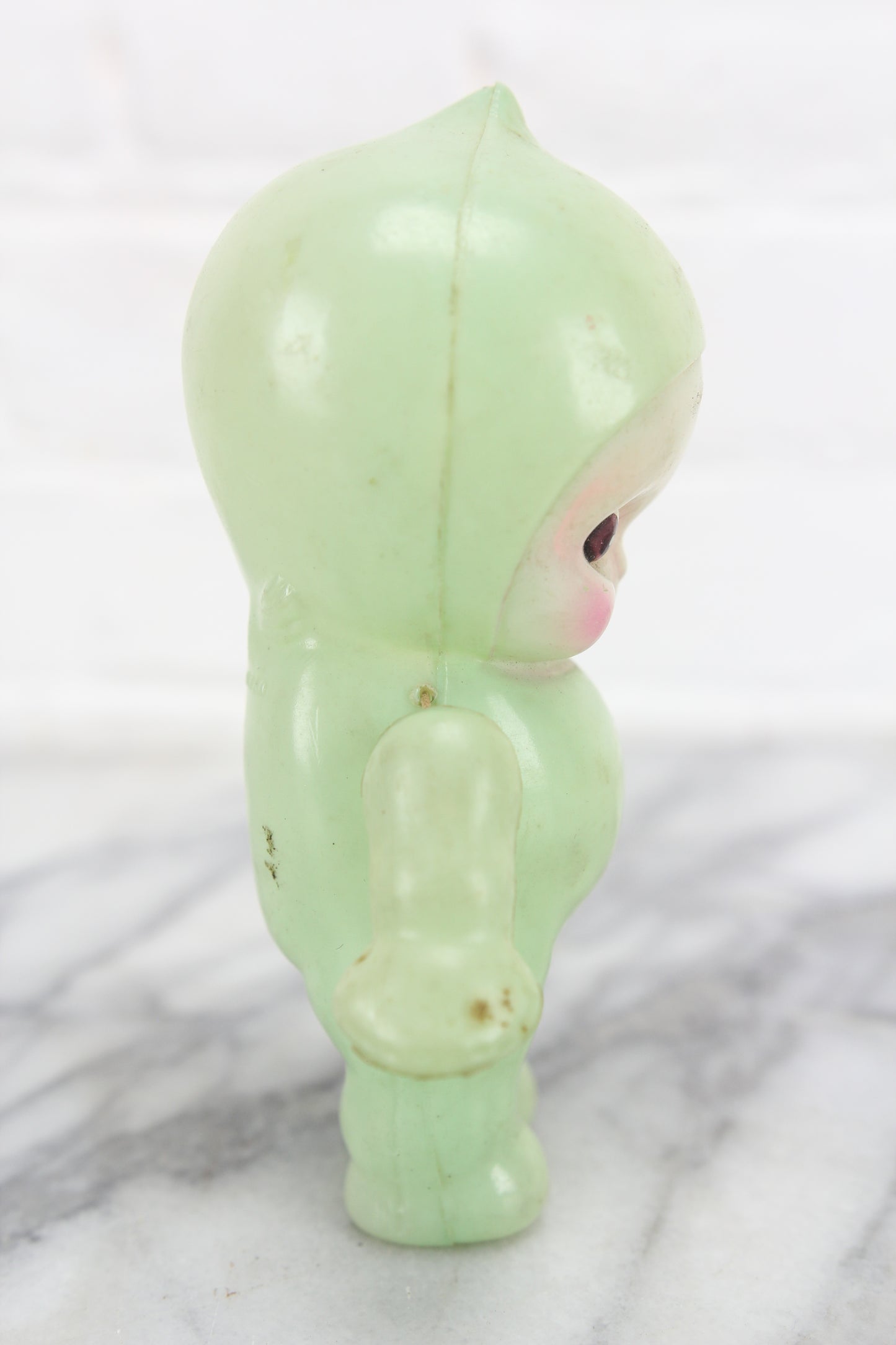 Green Celluloid Kewpie Doll Rattle, Made in Japan, 6"