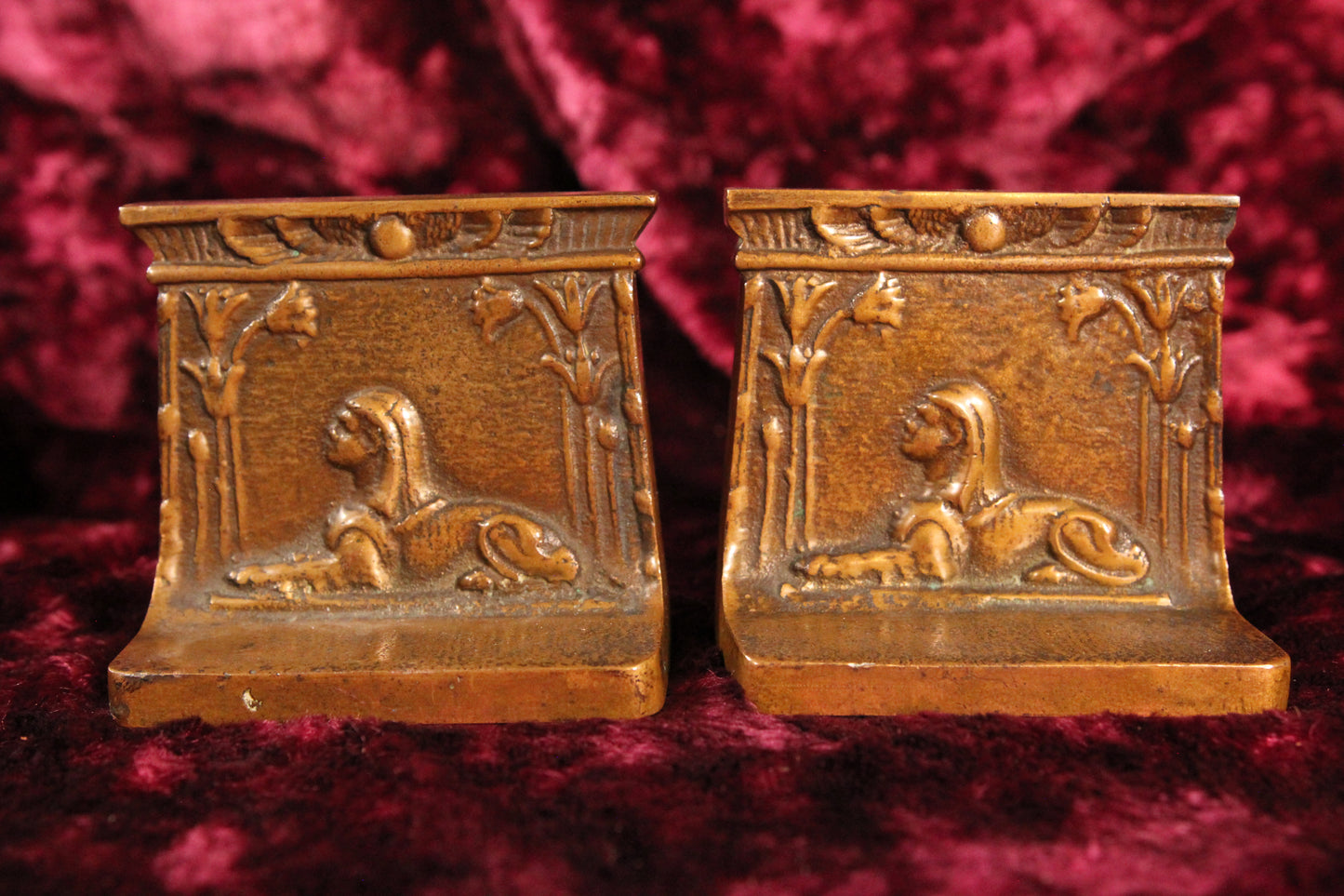 Solid Bronze Egyptian Revival Sphinx Bookends, Pair