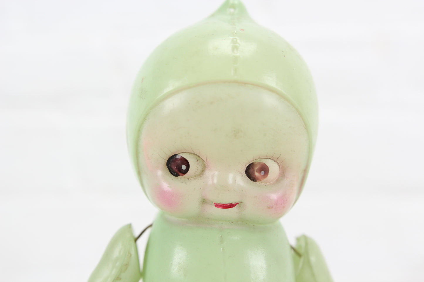 Green Celluloid Kewpie Doll Rattle, Made in Japan, 6"