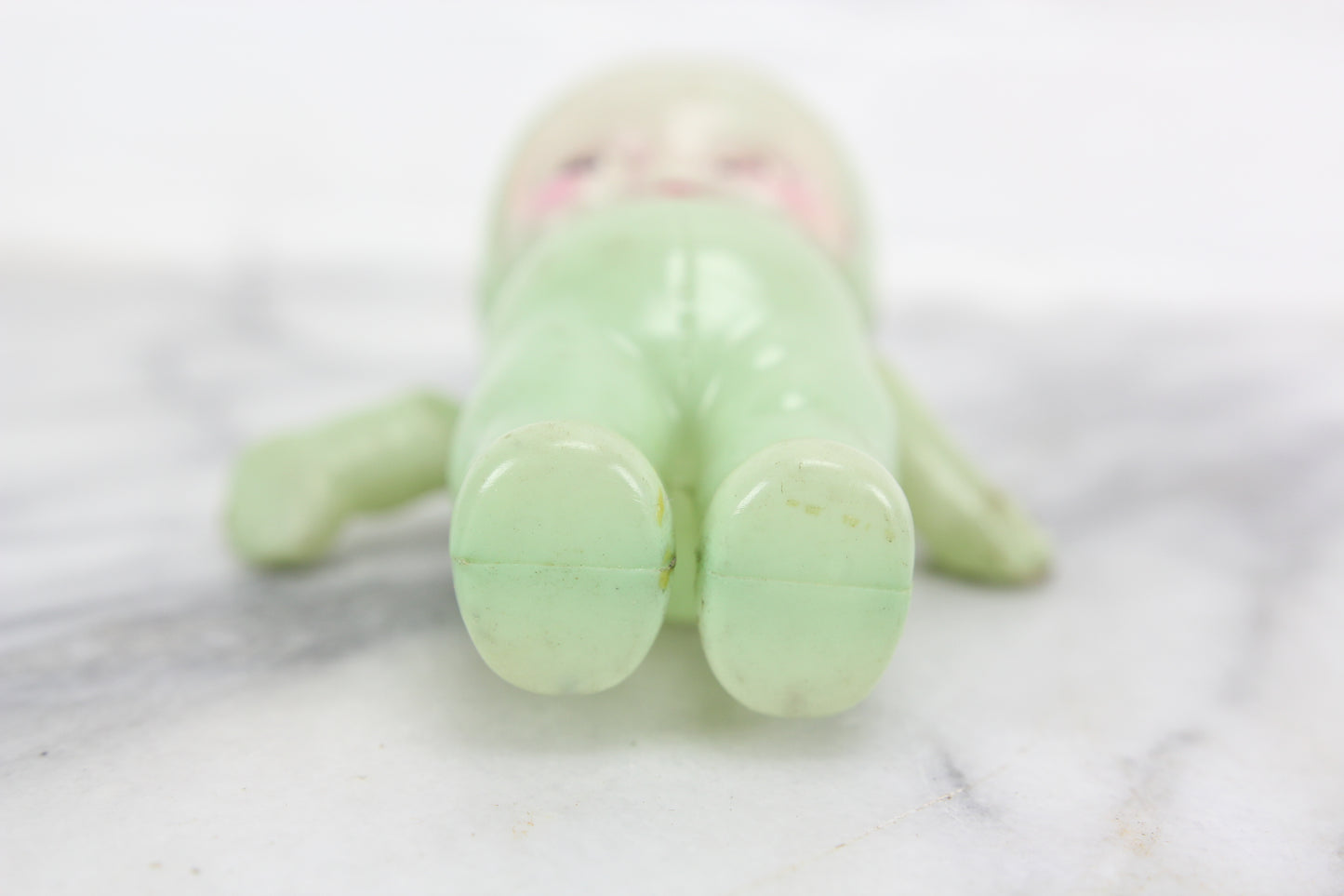 Green Celluloid Kewpie Doll Rattle, Made in Japan, 6"