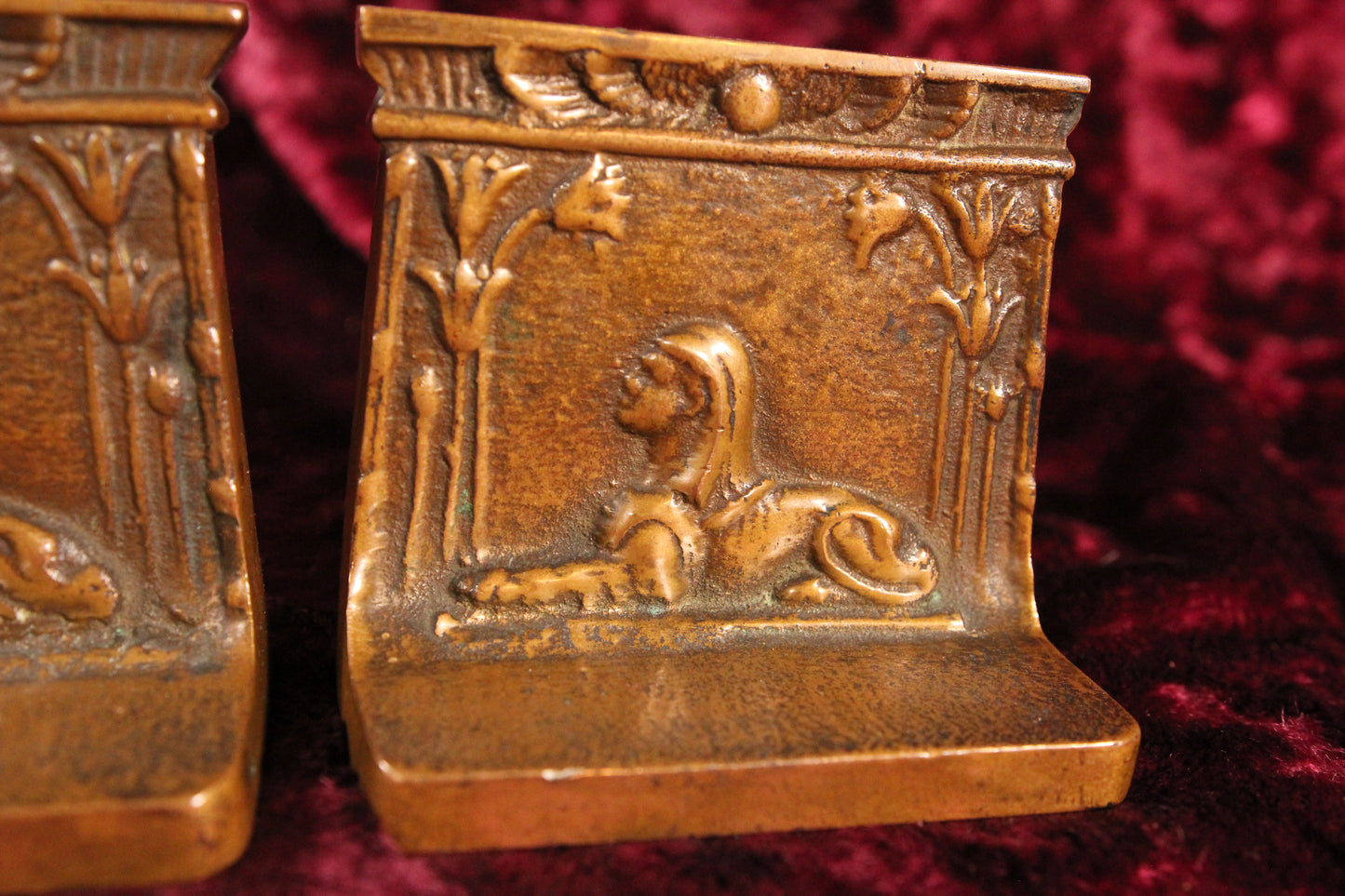 Solid Bronze Egyptian Revival Sphinx Bookends, Pair