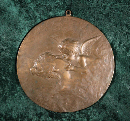 Bronze Plaque of Cupid Kissing a Beautiful Woman, Glauber Foundry, Cleveland, Ohio