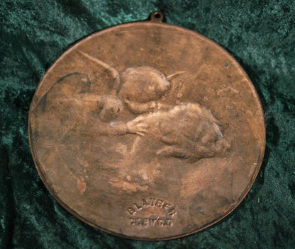 Bronze Plaque of Cupid Kissing a Beautiful Woman, Glauber Foundry, Cleveland, Ohio