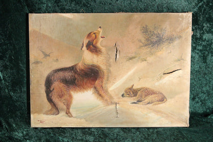 "Found" Border Collie Dog Painting, by H. Kermani After Schenck, Dated 1958