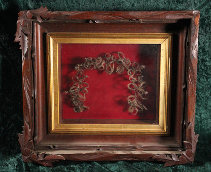 Victorian Red Velvet Memento Mori Hair Art Wreath Shadow Box