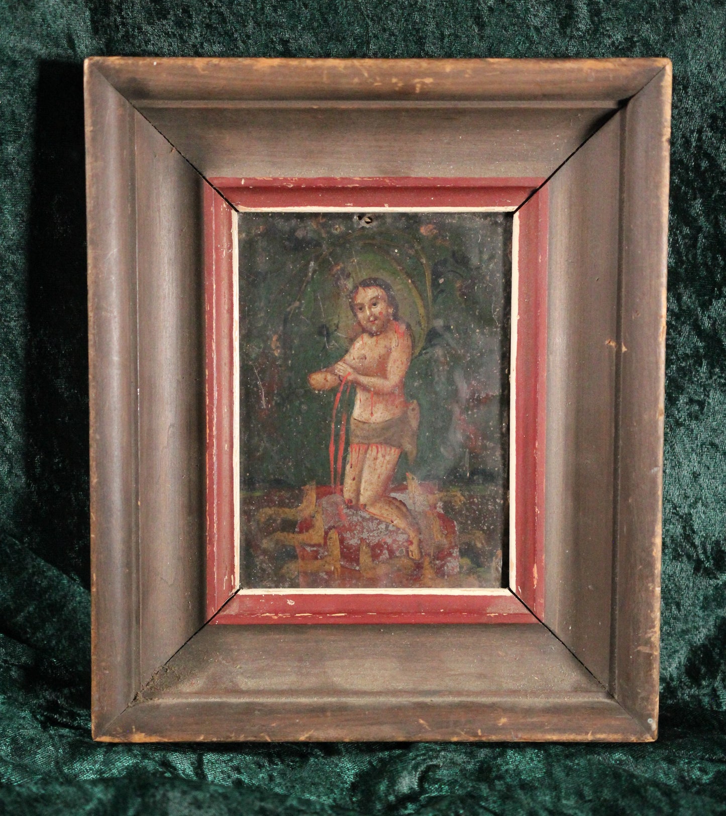19th Century "Eucharistic Man of Sorrow" Antique Mexican Painting on Tin