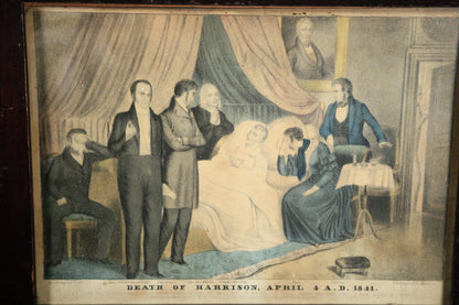 Death of President William Henry Harrison Hand Colored Lithograph, N. Currier, c. 1841