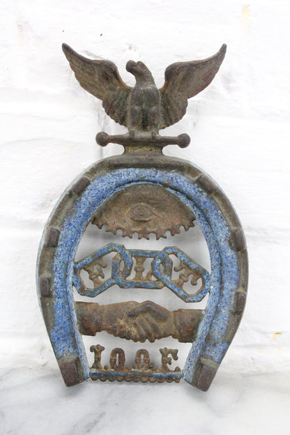 Cast Iron Odd Fellows Horseshoe with Textured Blue Paint