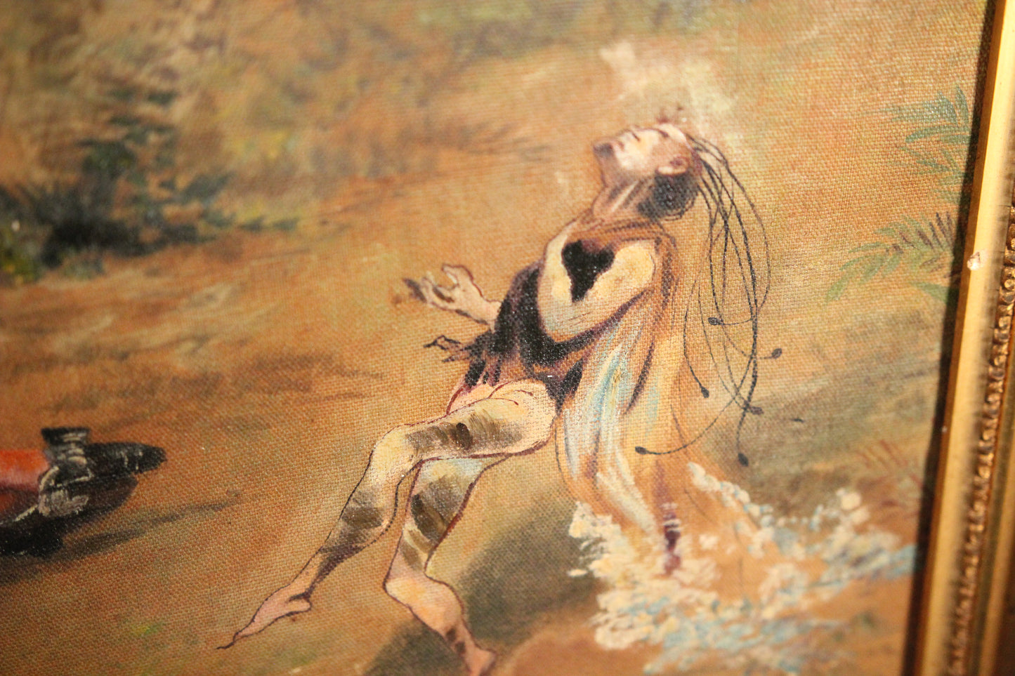 Vintage Forest Fairy Whimsical Strange Oil on Canvas Painting