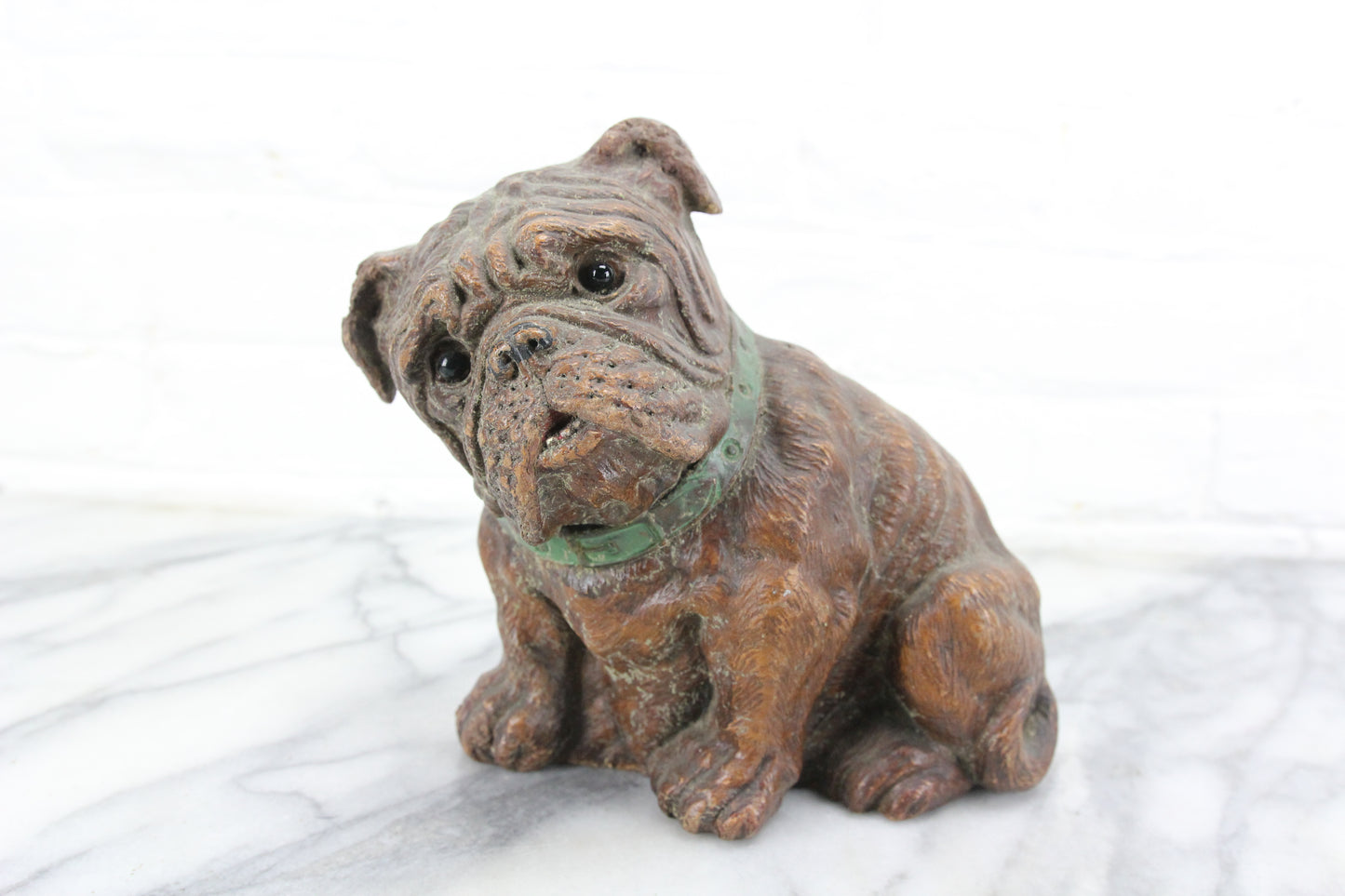 Carved Wood Bull Dog Statue
