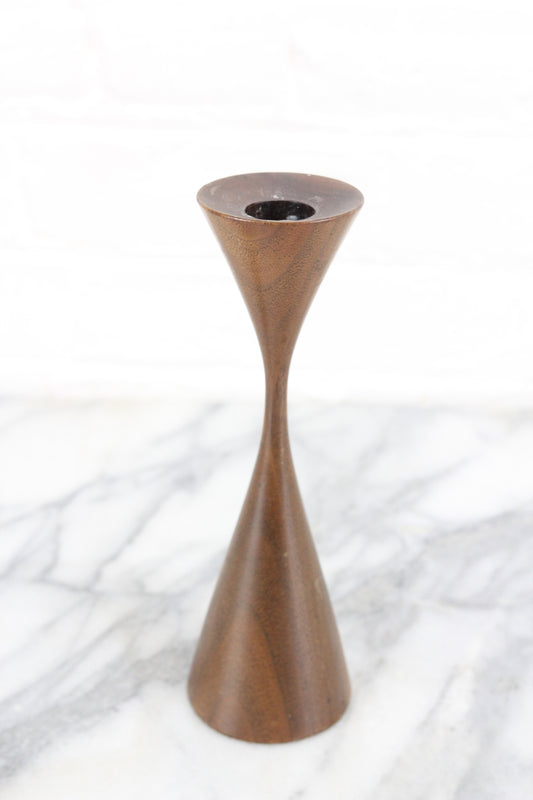 Mid-Century Danish Teak Candle Stick, 7.5"