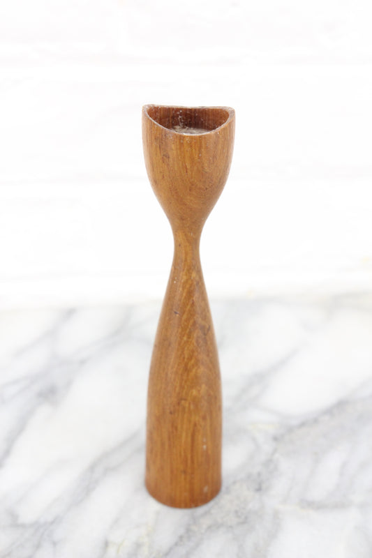 Mid-Century Danish Teak Candle Stick, 6.75"