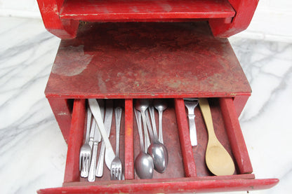 Handmade Wooden Doll's Cabinet with Silverware in Drawer