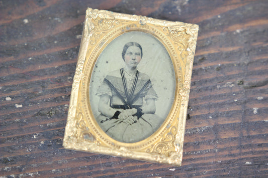 Ambrotype Photograph of a Young Woman in a Striped Shawl