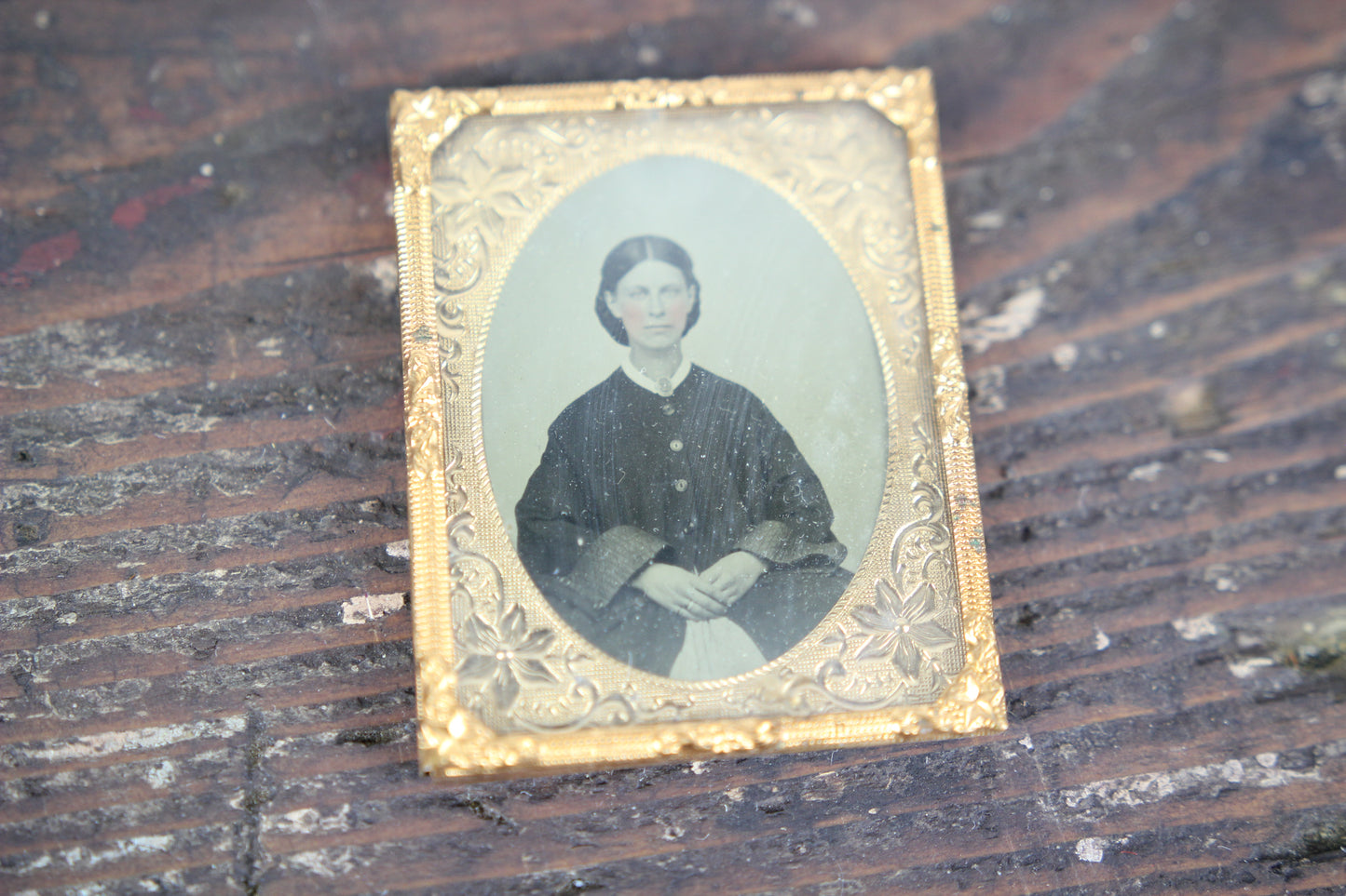 Ambrotype Photograph of a Beautiful Woman in a Large Overcoat