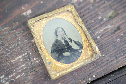 Framed Tintype Photograph of a Pondering Woman