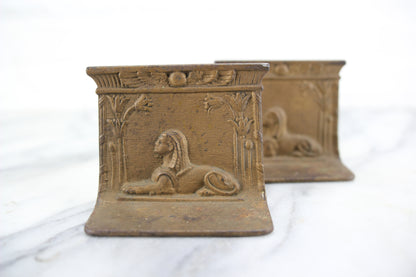 Egyptian Revival Sphinx Cast Iron Bookends, Pair