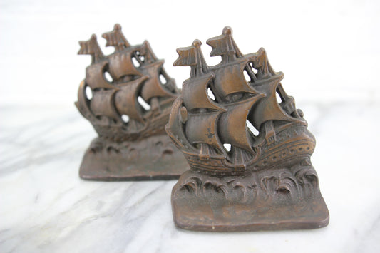 Cast Iron Ship Bookends, Pair