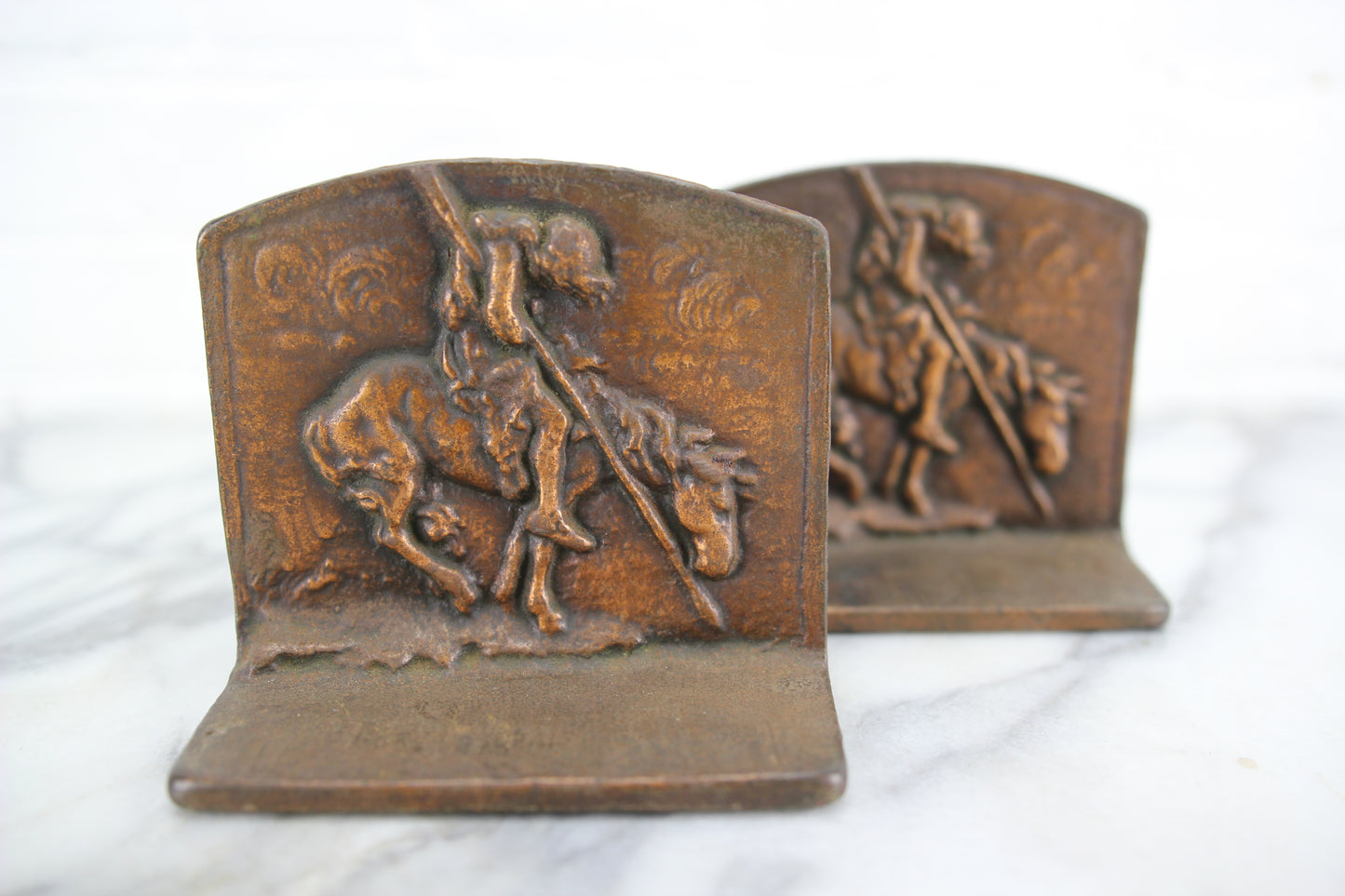 James Earle Fraser's "End of the Trail" Cast Iron Native American Indian Bookends, Pair