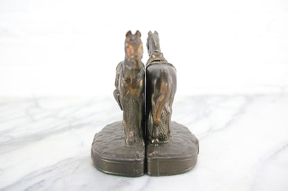 Bronzed Metal Standing Saddled Horse Bookends, Pair