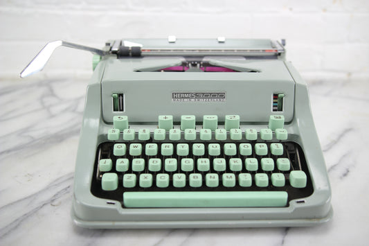 Hermes 3000 Portable Seafoam Green Typewriter with Case, Made in Switzerland, 1967