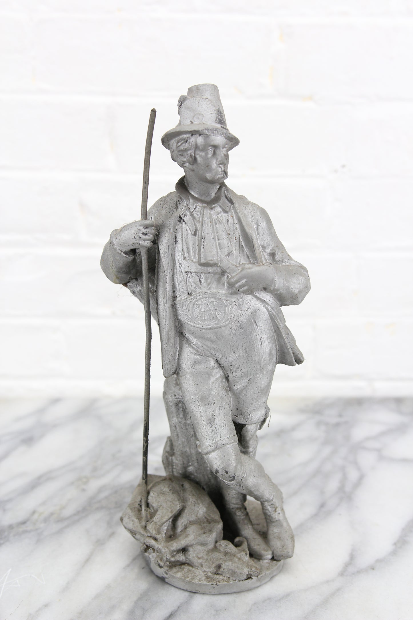 Heavy Cast Metal Figural Clock Topper of a Hunter with His Kill