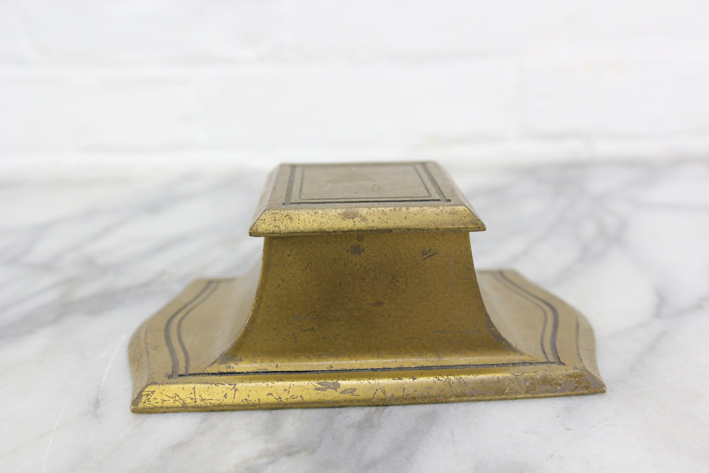 Art Deco Solid Brass Raised Single Bank Inkwell Stand