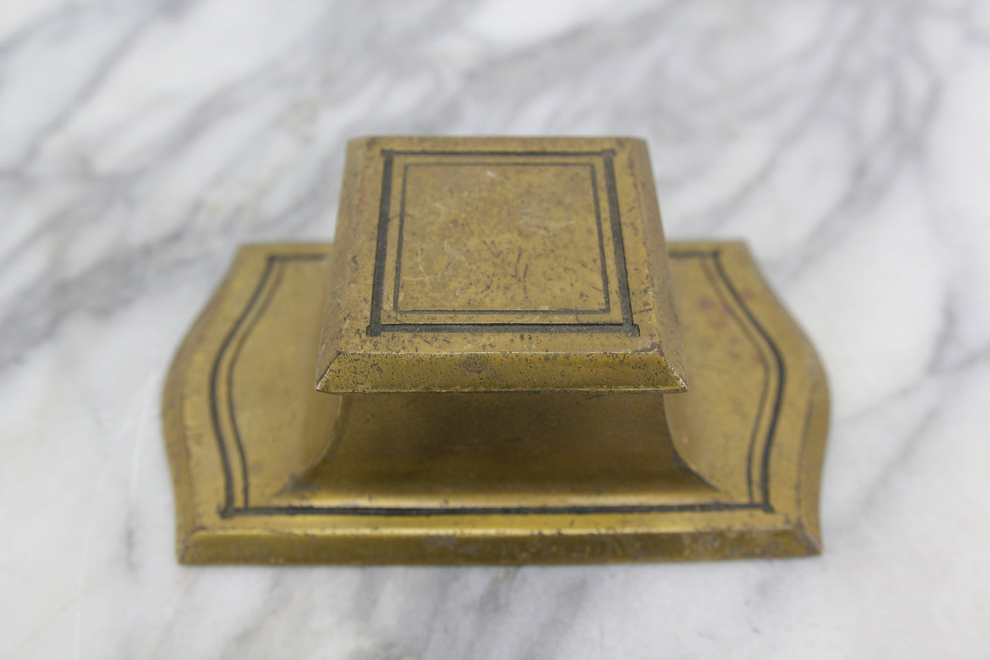 Art Deco Solid Brass Raised Single Bank Inkwell Stand