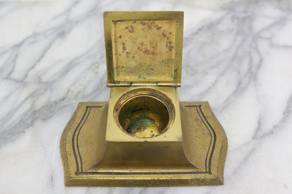 Art Deco Solid Brass Raised Single Bank Inkwell Stand