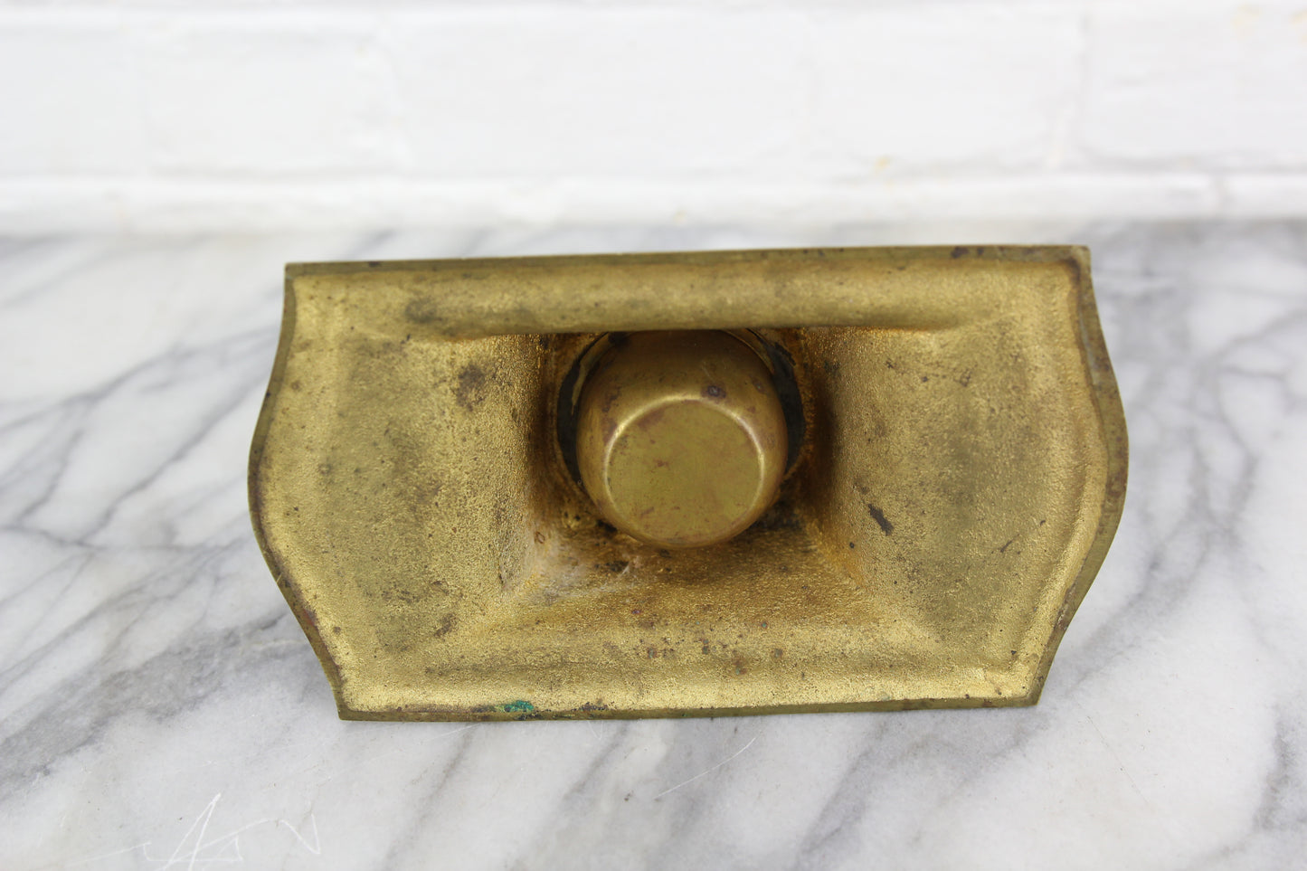 Art Deco Solid Brass Raised Single Bank Inkwell Stand