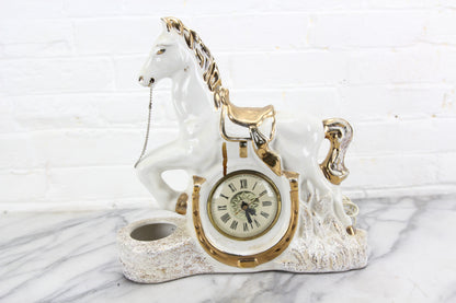White Porcelain Galloping Horse Clock and TV Lamp, Lanshire