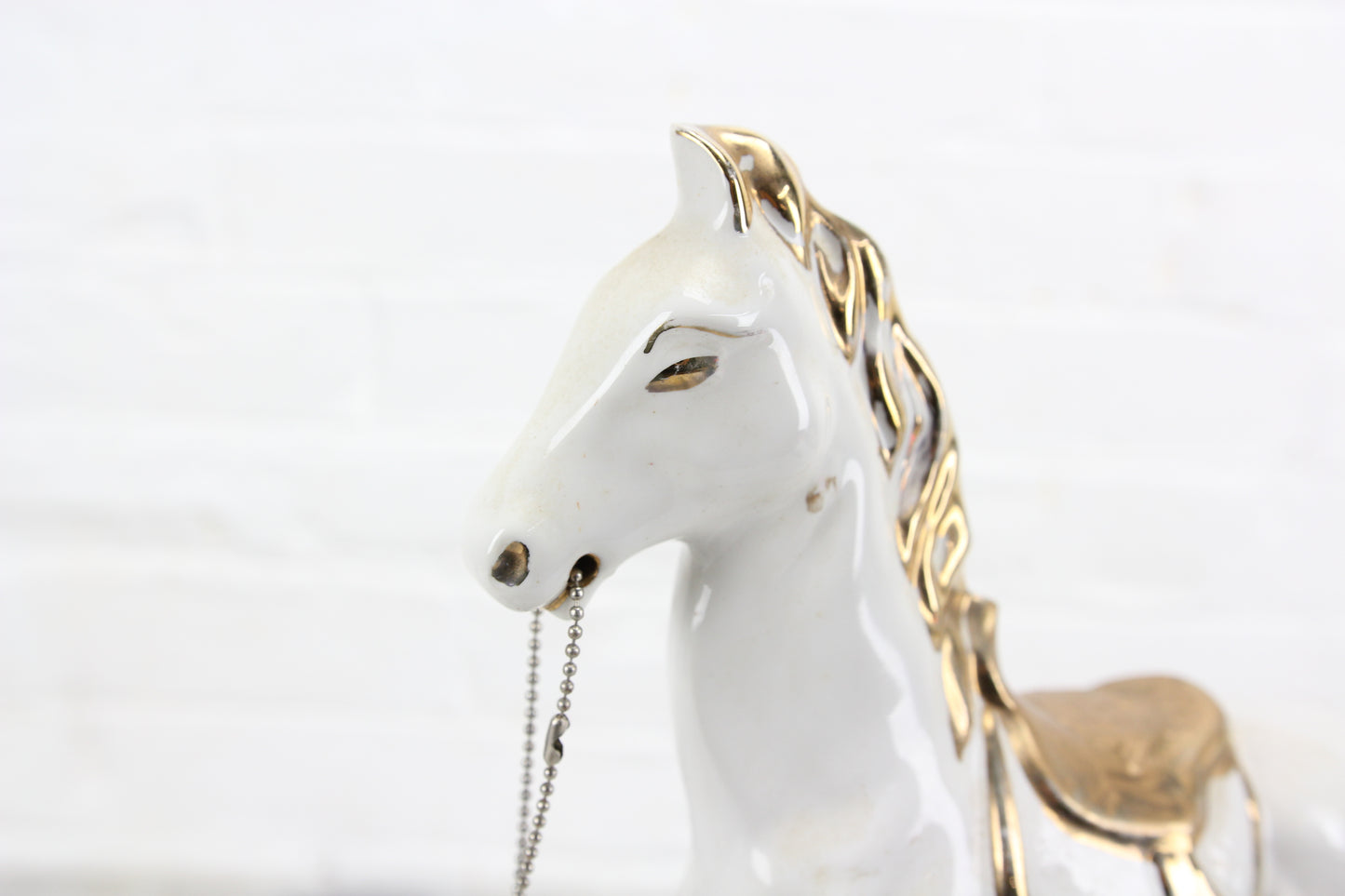 White Porcelain Galloping Horse Clock and TV Lamp, Lanshire