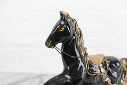 Black Porcelain Galloping Horse Clock and TV Lamp, Lanshire