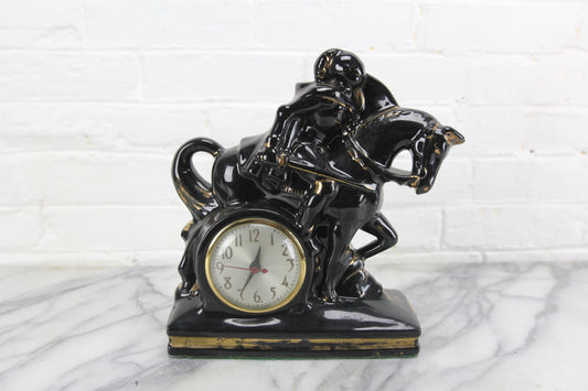 Black Porcelain Charging Knight on Horse Clock, Sessions